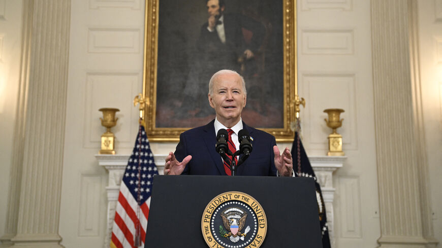 US President Joe Biden speaks after signing the foreign aid bill at the White House in Washington, DC, on April 24, 2024.